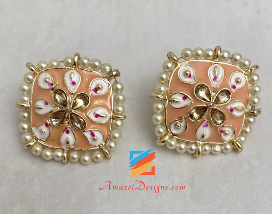 Peach Painted Meenakari Studs