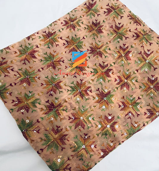 Peach Sippi Work Phulkari