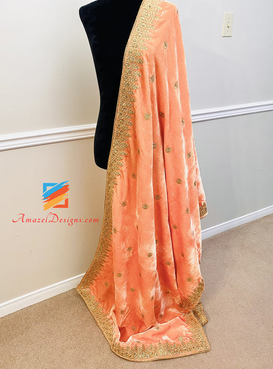 Peach Velvet Tilla Shawl