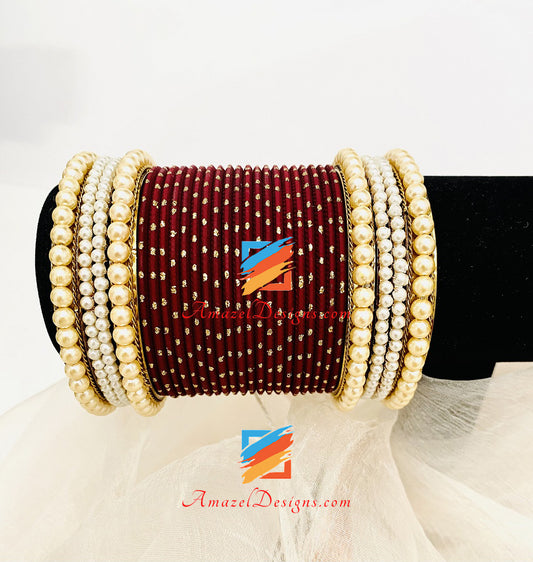 Pearl Kada Maroon Armreifen-Set 