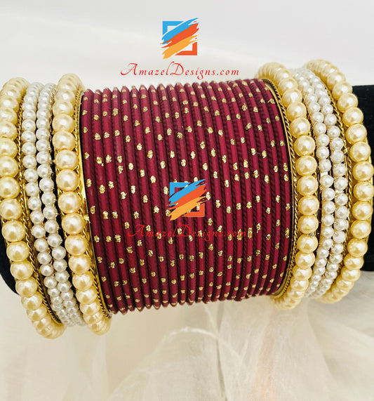 Pearl Kada Maroon Armreifen-Set 