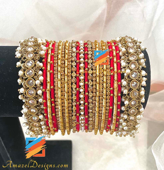Pearlie Polki Kada Silk Thread Bangle Set