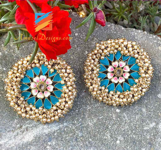 Pearlie Studs Earrings Bluish Green