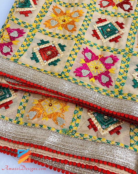 Phulkari Duppatta Kinaari Gotta a quattro lati