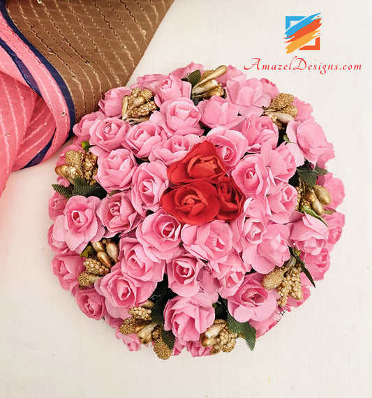 Pink And Red Roses Floral Hair Jooda Bun