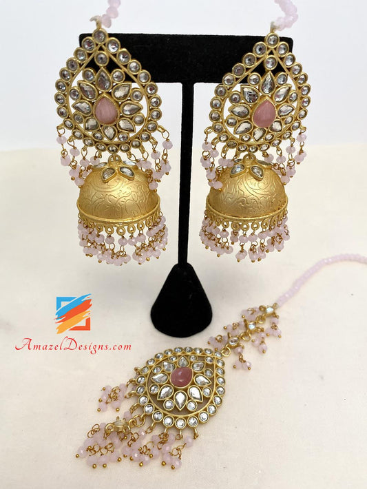 Rosa Kundan Jhumka Tikka Set