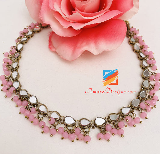 Rosa verspiegelte Single-Line-Choker-Halskette 