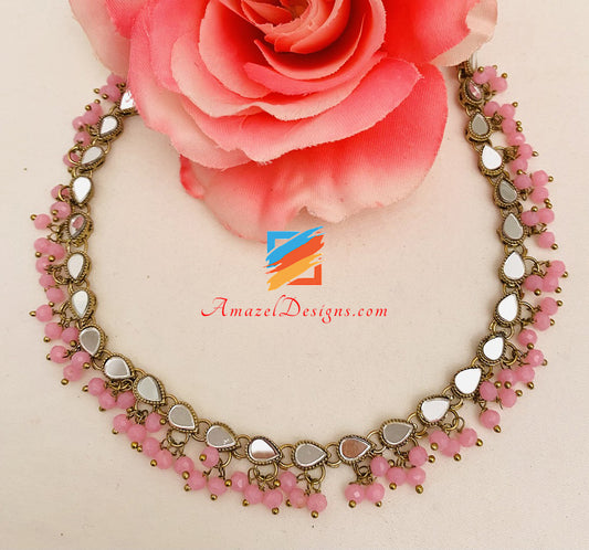 Pink Mirror Single Line Choker Necklace