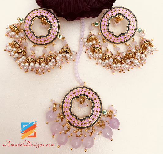 Pink Painted Studs Tikka Set