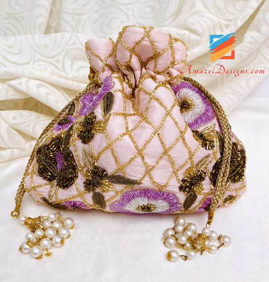 Pink Purple Lavender Nalki Work Polti
