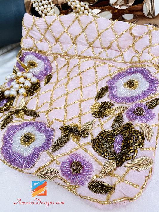 Pink Purple Lavender Nalki Work Polti