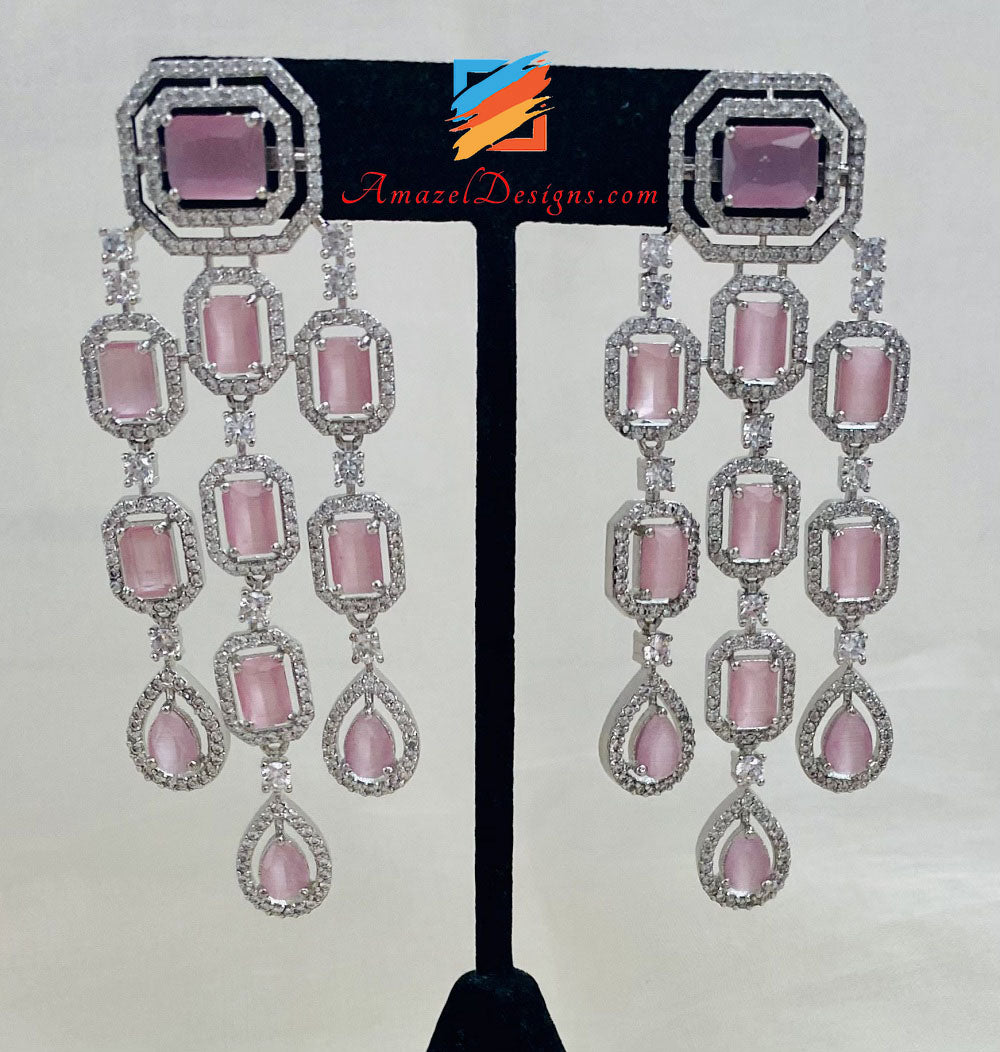 Amerikanische Diamant-Ohrringe aus rosafarbenem Silber 
