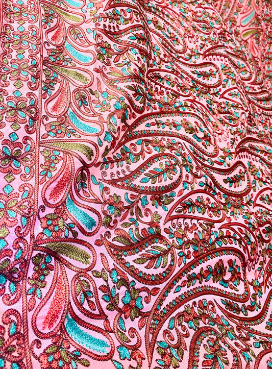 Pinkish Fine Chain Embroidery All Over Ambiya Duppatta Shawl
