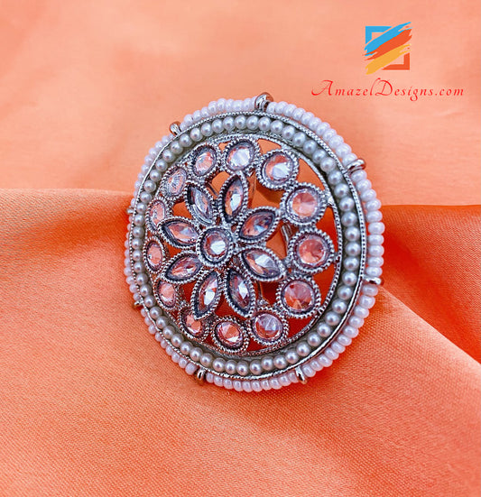 Polki Adjustable Silver Medium Ring