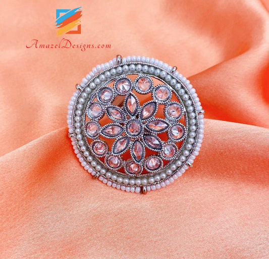 Polki Adjustable Silver Medium Ring