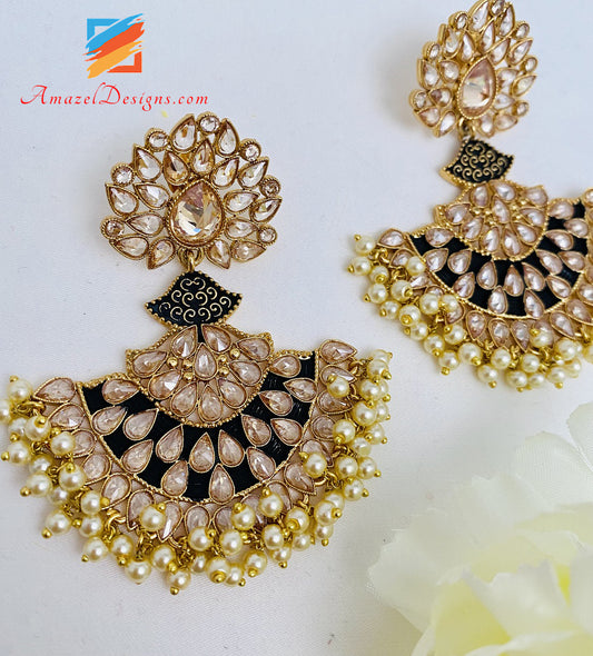 Polki Champagne Black Earrings