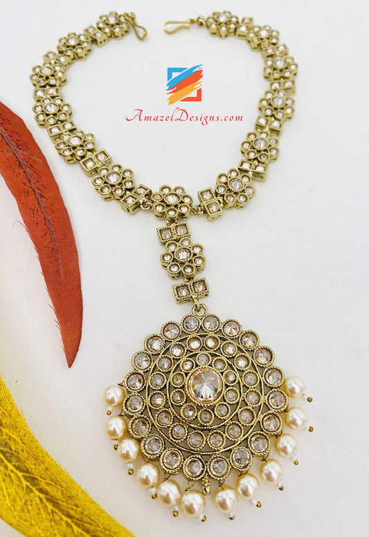 Buy Peora Gold Plated White Traditional Crystal Kundan Matha Patti Maang Tikka For Women At