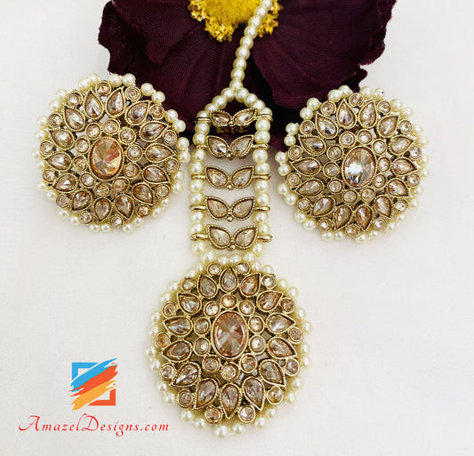 Polki Champagner-Ohrstecker-Tikka-Set 