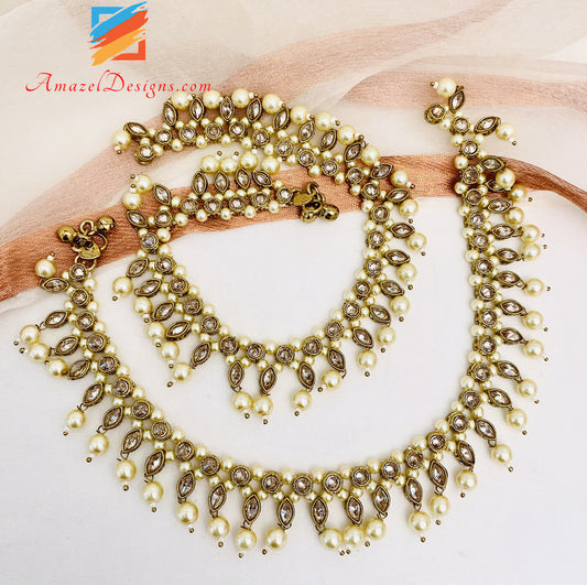 Polki Cream Beads Payal