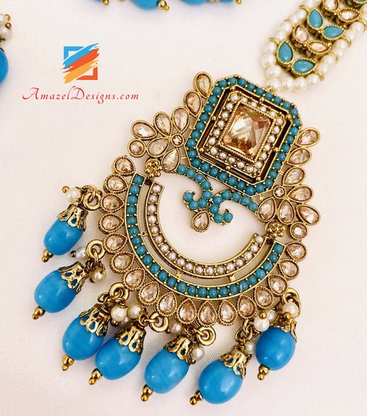 Polki Feroozi Earrings Tikka Set