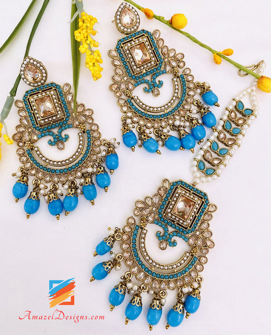 Polki Feroozi Earrings Tikka Set