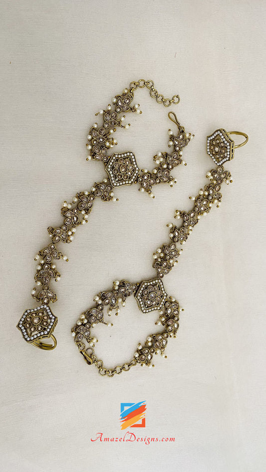 Polki Hand Piece With Beads