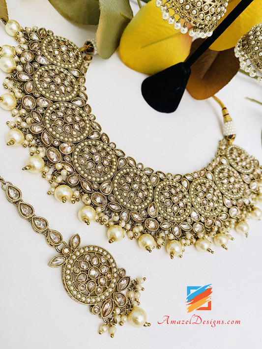 Collana Polki Orecchini Jhumki Set Tikka 