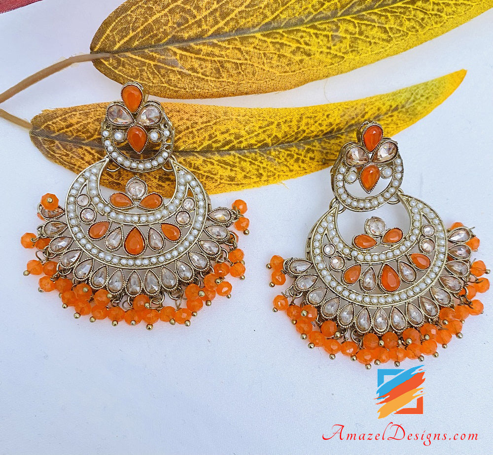 Polki Orange 🍊 Choker Necklace Earrings Tikka Set