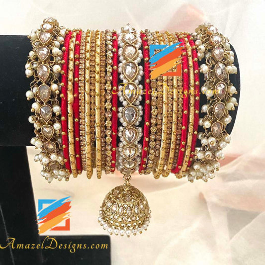 Polki Pearlie Jhumki Armreifen-Set 