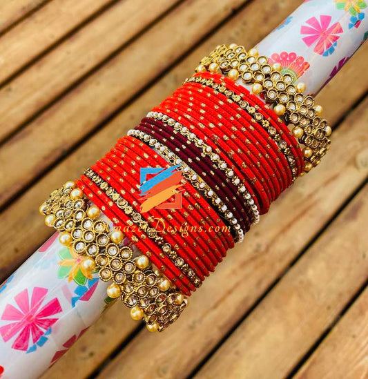 Polki Red Bangle Set