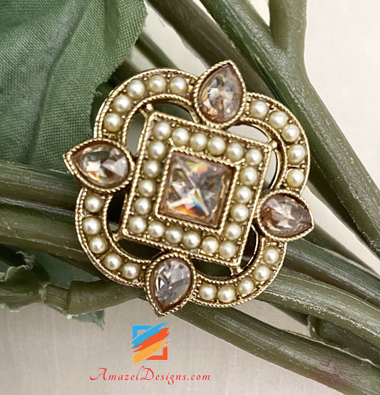 Polki Adjustable Ring With Beads