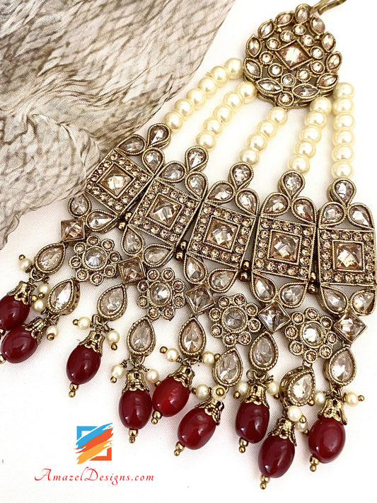 Polki and Stones Maroon Passa