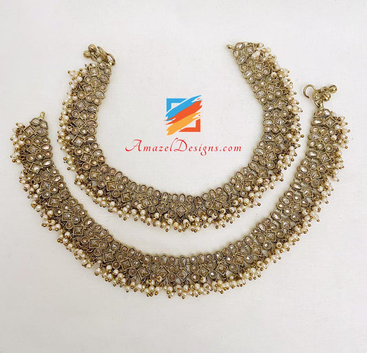 Polki Payal With Bunches Of Tiny Beads