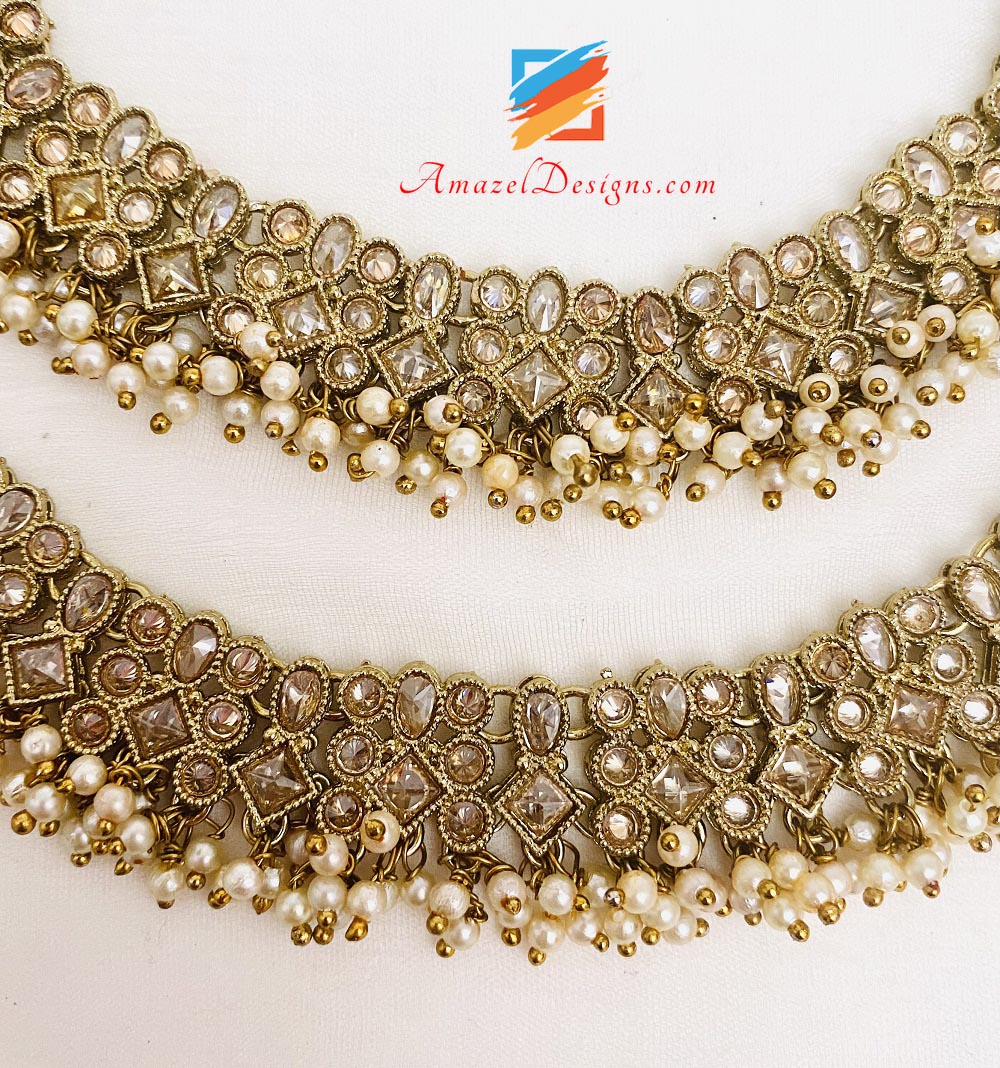 Polki Payal With Bunches Of Tiny Beads