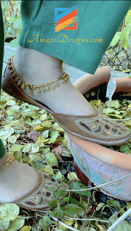 Pretty Golden Polki Anklets