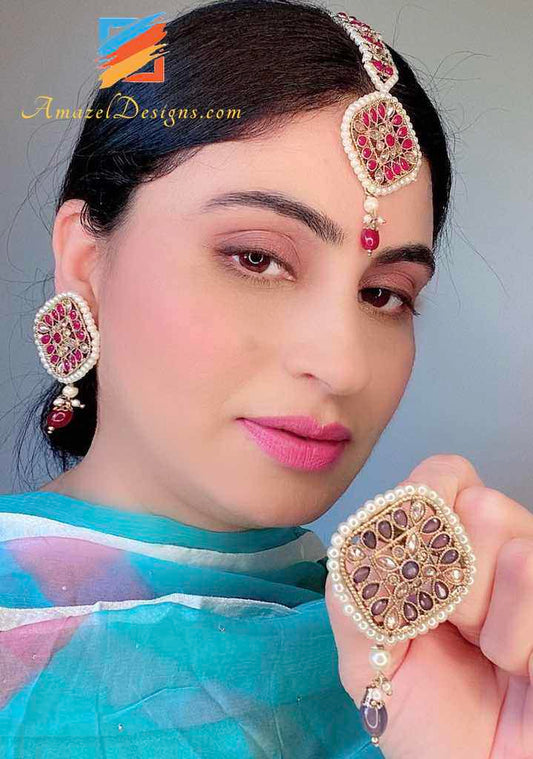 Grey Polki Studs Tikka Set