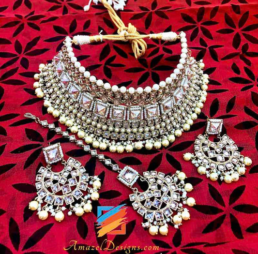 Bridal Polki Necklace and Earrings Tikka Set