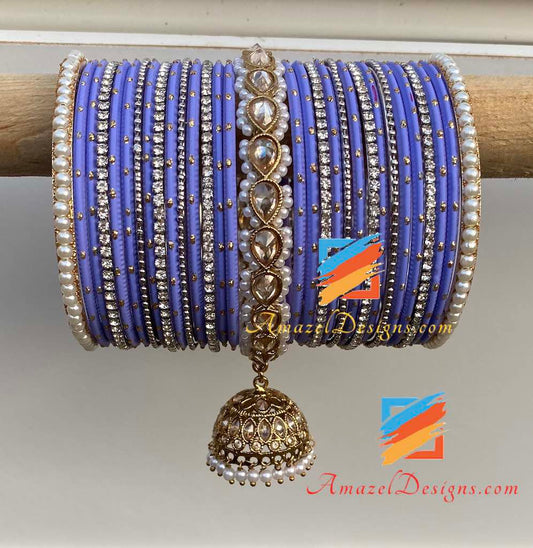 Purple Jhumki Kada Bangle Set