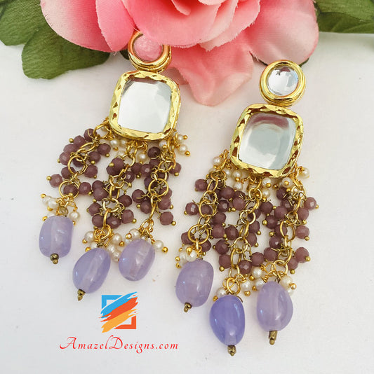 Lila Lavendel Mauve Große Kundan Ohrringe Tikka Set 