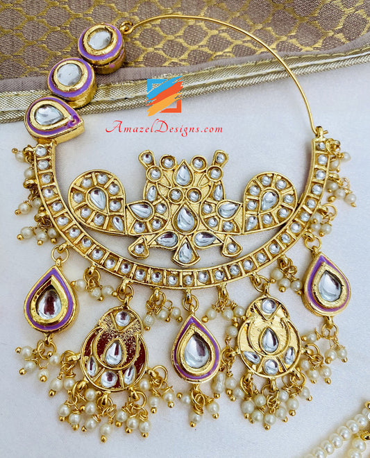 Purple Oversized Kundan Waliyaan Balley Lightweight Earrings Passa Set