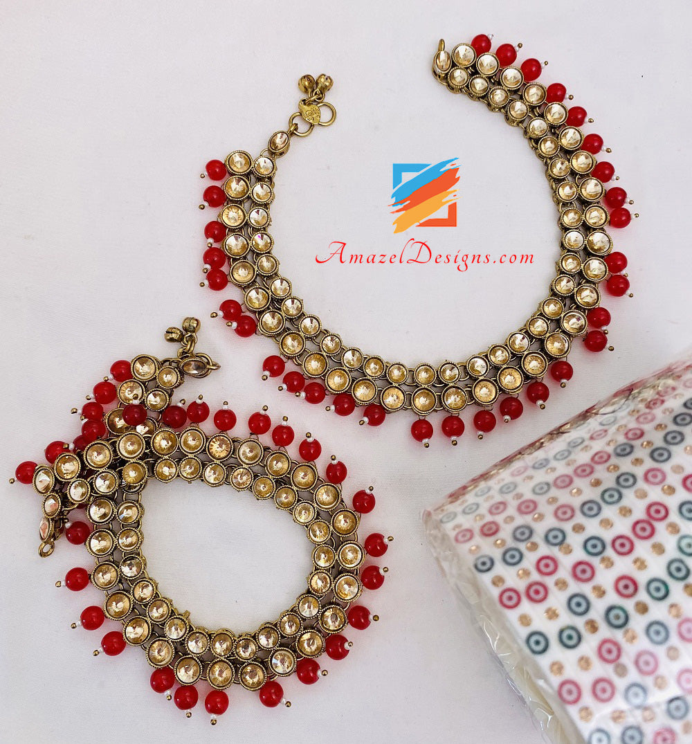 Red Payal Red Beads Payal – Amazel Designs