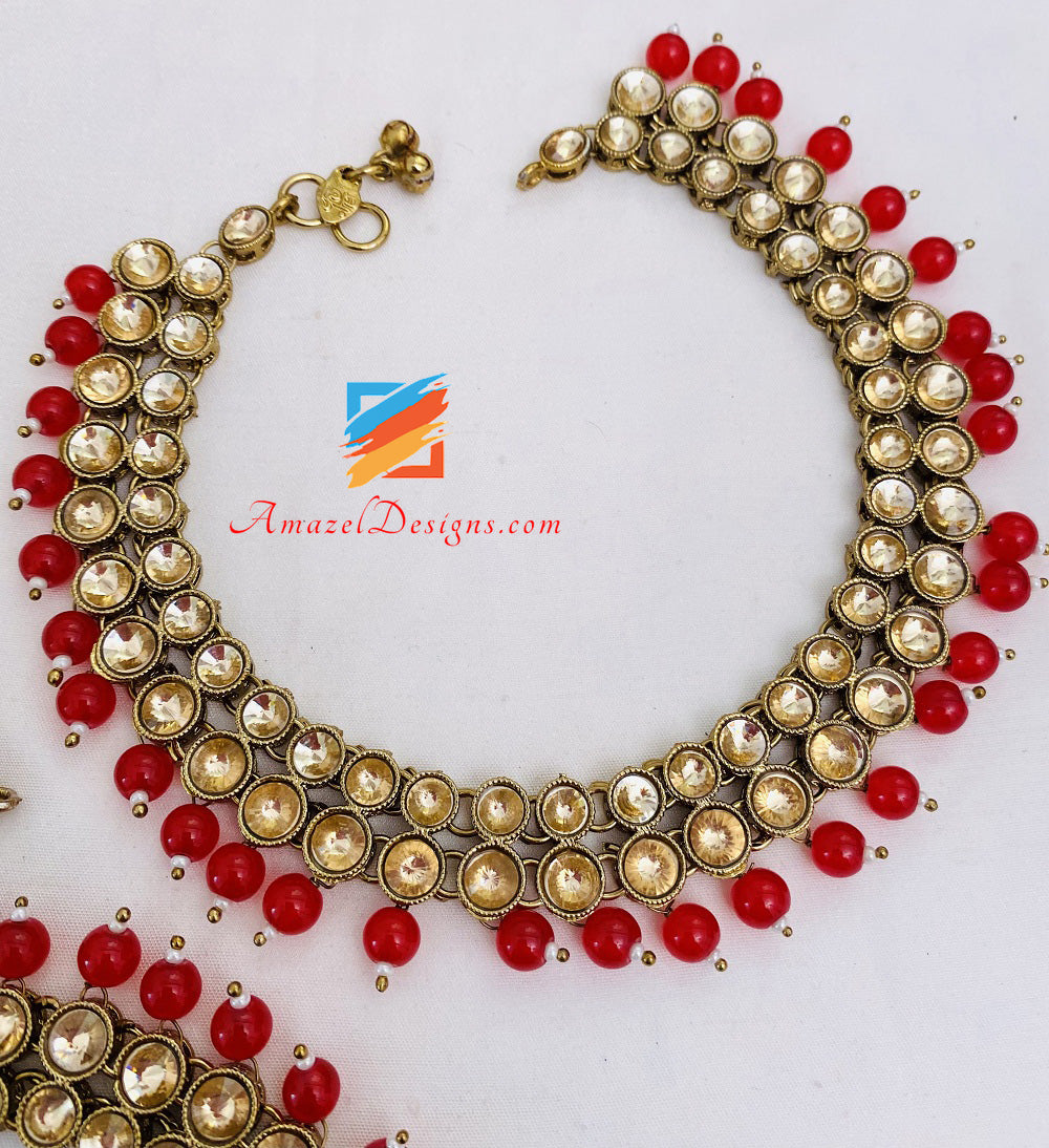 Red Payal Red Beads Payal – Amazel Designs