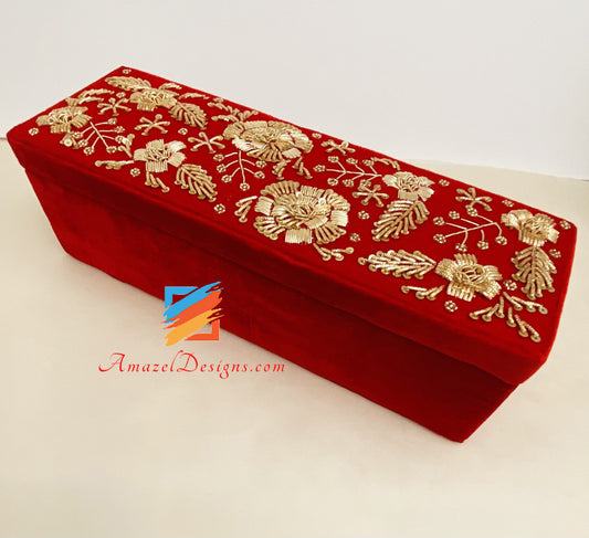 Red Chooda Box Dabka Tilla Lavoro manuale 