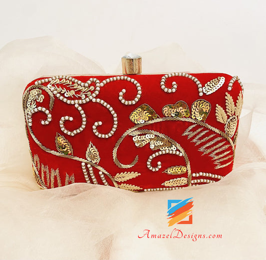 Pochette Rossa Perline Tilla Sitara Work 