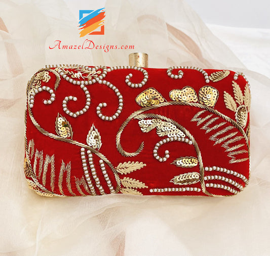 Pochette Rossa Perline Tilla Sitara Work 