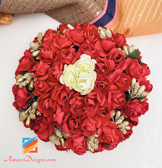 Red Floral Hair Jooda Bun