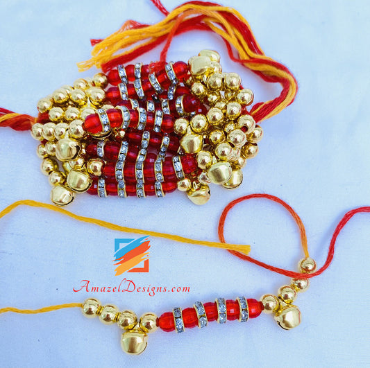 Red Golden Crystal Ghungroo Gana - 12 pieces