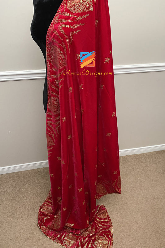 Red Golden Printing Velvet Shawl