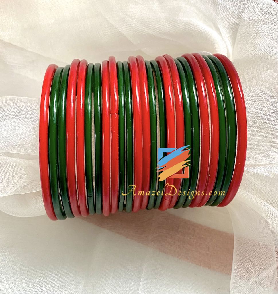 Red Green Glass Bangles