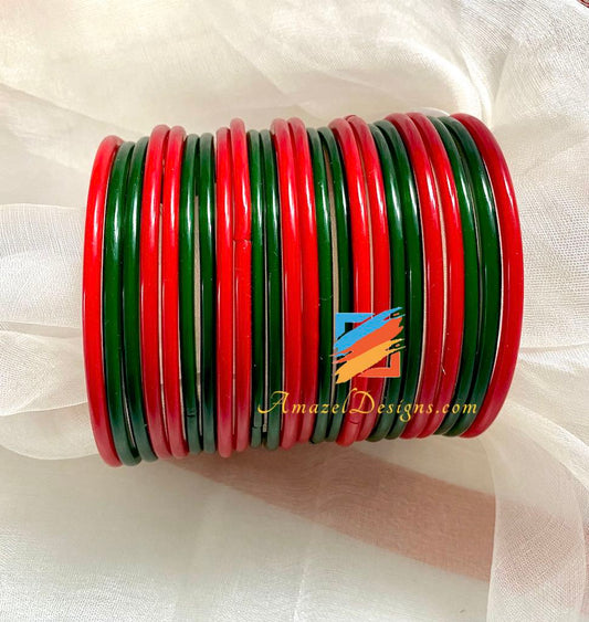 Red Green Glass Bangles